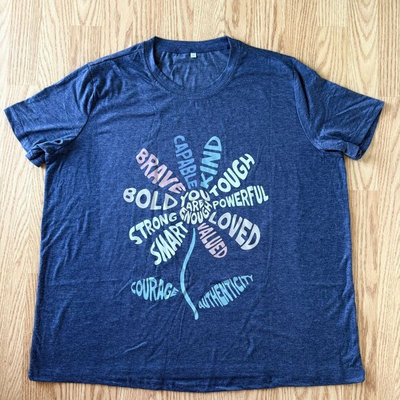 Floral Inspirational Graphic T Shirt Size 2XL You Are Enough Positive Word Art - Picture 7 of 8